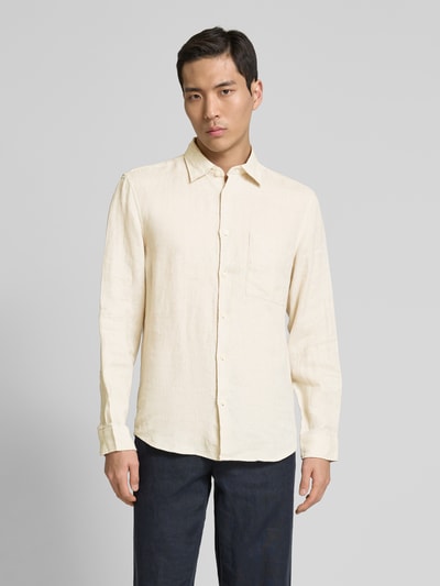 Marc O'Polo Regular fit linnen overhemd met opgestikte borstzak  Beige - 4