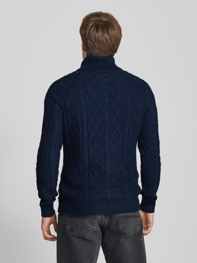 s.Oliver RED LABEL Regular Fit Schalkragenpullover aus Woll-Mix mit Zopfmuster Dunkelblau 5