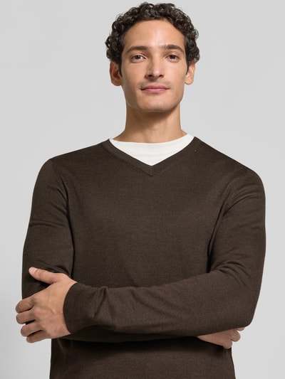 Christian Berg Men Strickpullover aus Woll-Mix mit V-Ausschnitt Dunkelbraun Melange 3