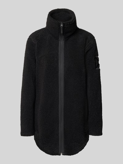 Produktfoto, Relaxed Fit Jacke mit Stehkragen Modell 'Umi' von Didriksons in Schwarz mit Strukturmuster, Reißverschluss und Logo-Detail