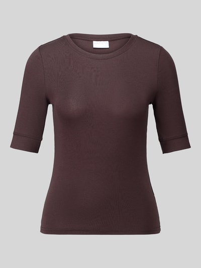 Produktfoto, Regular Fit T-Shirt aus Lyocell-Mix von Jake*s Collection in dunklem Braun, glatte Struktur, schlichter Rundhalsausschnitt