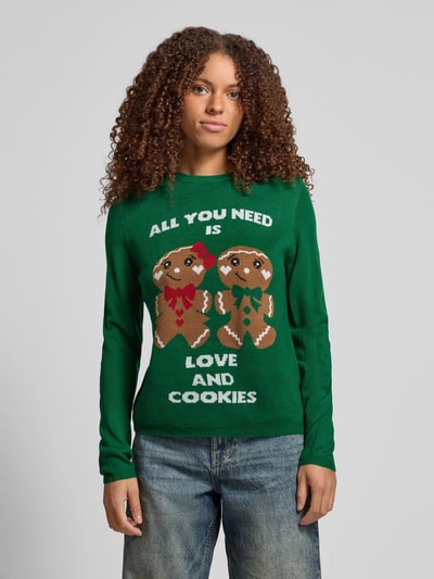 Only Regular Fit Weihnachtspullover mit Lebkuchen-Motiv Modell 'XMAS GINGERBREAD' Dunkelgruen 4