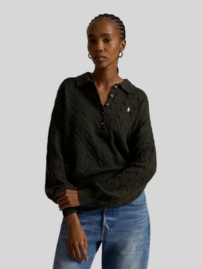 Polo Ralph Lauren Sweter o kroju loose fit z mieszanki wełny z domieszką kaszmiru Oliwkowy 4