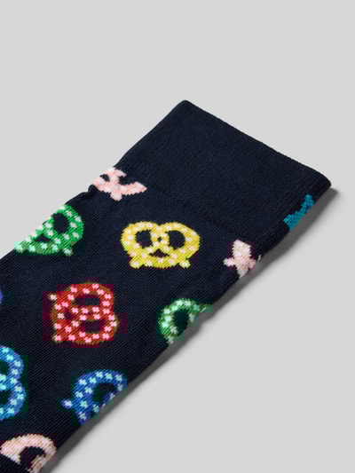 Happy Socks Sokken met motiefstitching, model 'PRETZEL' Marineblauw - 2