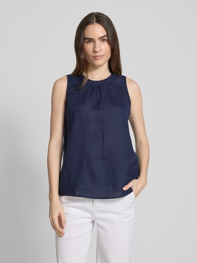 Emily Van den Bergh Relaxed fit linnen blousetop met ronde hals Marineblauw - 4