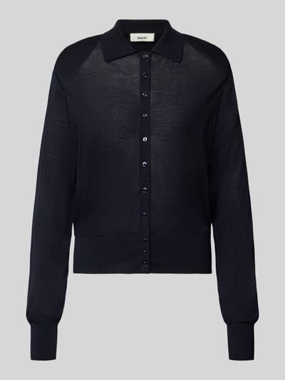 Produktfoto, Regular Fit Cardigan aus reiner Wolle Modell 'BOSTON' von ba&sh, dunkelblau, Umlegekragen, Knopfleiste, glatte Textur