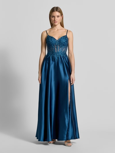 LUXUAR FASHION Corsagenkleid mit Stitchings und Ziersteinbesatz Blau 4