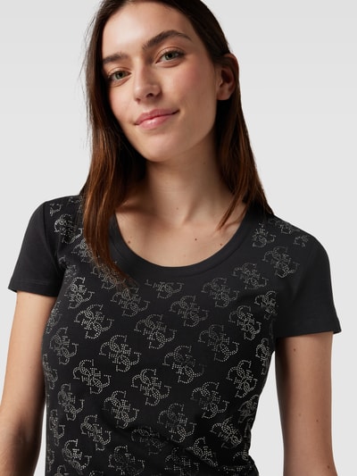 Guess T-Shirt mit Label-Muster aus Strasssteinbesatz Black 3