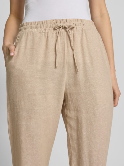 FREE/QUENT Straight leg linnen broek met steekzakken, model 'Lavea' Zand gemêleerd - 3