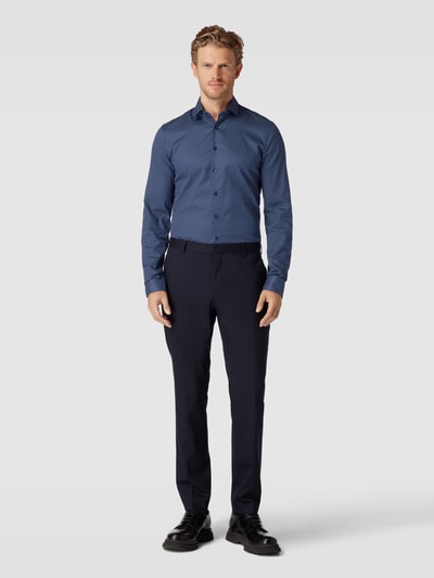 OLYMP No. Six Super slim fit zakelijk overhemd met all-over motief, model 'Nick' Marineblauw - 1