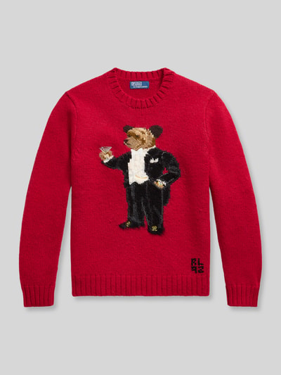Polo Ralph Lauren Regular Fit Pullover aus reiner Wolle mit Polo-Bear-Intarsie Rot 2