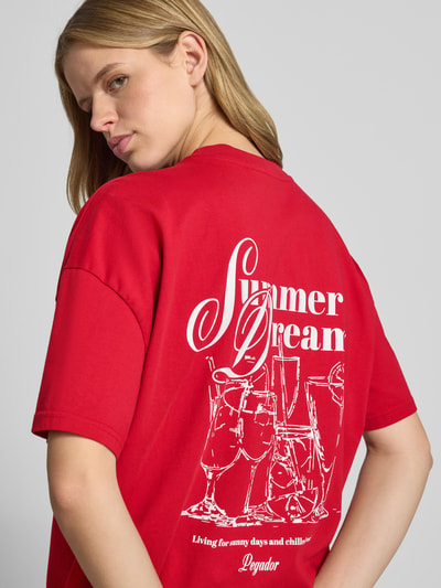 PEGADOR Oversized T-shirt met labelprint model 'RAUMA' Rood - 3