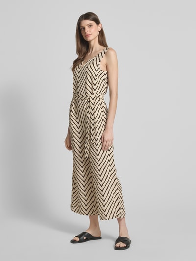 Tom Tailor Regular fit jumpsuit met strikceintuur Beige - 1