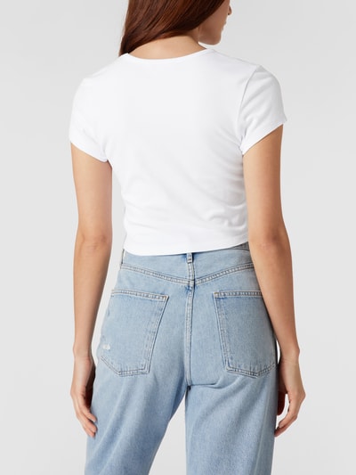 Review Cropped T-Shirt mit Label-Applikation Weiss 5