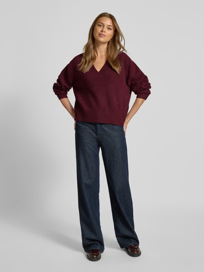 Vero Moda Regular fit gebreide pullover met wol, modell 'BOOM' Donkerrood gemêleerd - 1