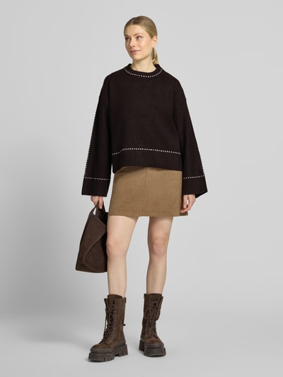 Neo Noir Gebreide pullover met contrastnaden model 'Roeme' Donkerbruin - 1
