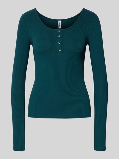 Pieces Slim fit shirt met lange mouwen van katoenmix, model 'KITTE' Donkergroen - 2