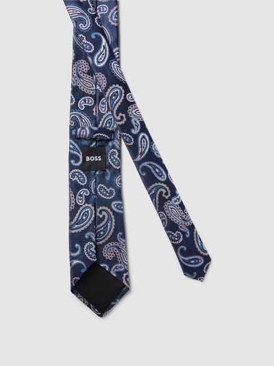 BOSS Slim Fit Krawat jedwabny ze wzorem paisley Ciemnoniebieski 2