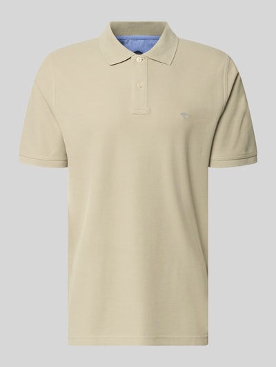 Produktfoto, Regular Fit Poloshirt mit Label-Stitching von Fynch-Hatton in Beige, Reine Baumwolle, kurze Ärmel, Knopfleiste, Rückenlänge 72 cm in Größe M