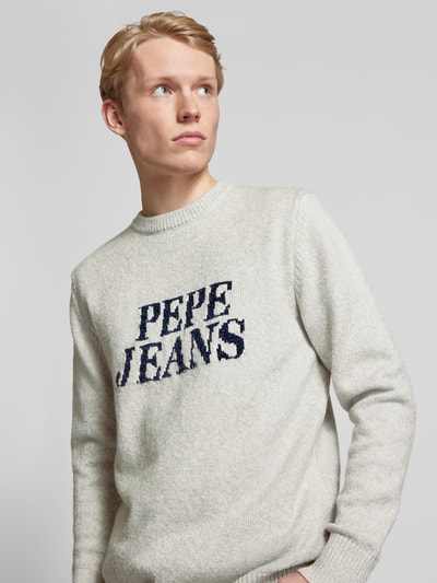 Pepe Jeans Gebreide pullover met labelstitching, model 'LUKA' Zilver - 3