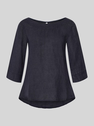 Produktfoto, Regular Fit Leinenbluse mit 3/4-Arm Modell 'La44ura' von ZABAIONE, czarny len, okrągły dekolt, krój regular fit, długość tyłu w rozmiarze S 57 cm, długość rękawów 41 cm