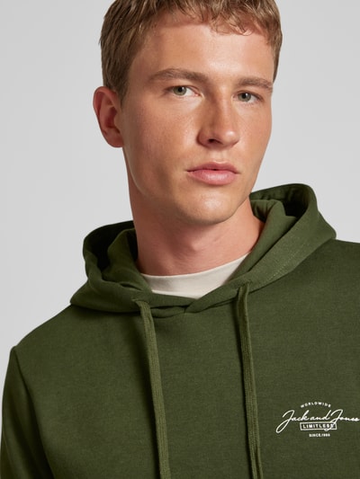 Jack & Jones Hoodie met labelprint, model 'FERRIS' Donkergroen - 3