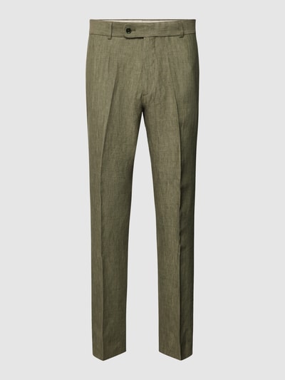 Carl Gross Slim fit pantalon van linnen met persplooien, model 'Tomte' Lichtgroen - 2