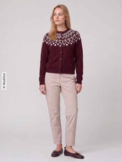 VERO MODA Regular Fit Strickjacke mit Wollanteil Modell 'KARLA' Dunkelrot 1