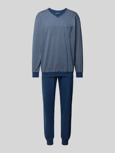 Schiesser Pyjama mit V-Ausschnitt Blau 1