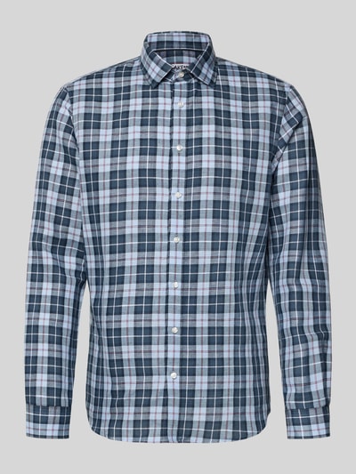 Produktfoto, Regular Fit Business-Hemd mit Kentkragen von Jake*s im karierten Design, Leinen-Baumwoll-Mix, Knopfleiste, Sportmanschetten.