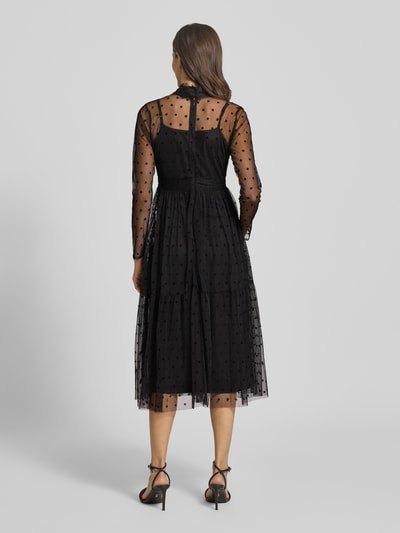 LACE & BEADS Midi-jurk met opstaande kraag Zwart - 5