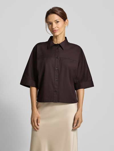 OPUS Bluzka koszulowa o kroju regular fit z rękawem o dł. 1/2 model ‘Freppy’ Czekoladowy 4