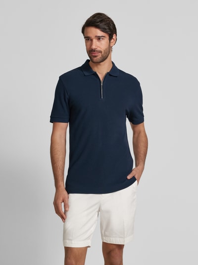 BOSS Koszulka polo o kroju regular fit z zamkiem błyskawicznym model ‘Paras’ Granatowy 4