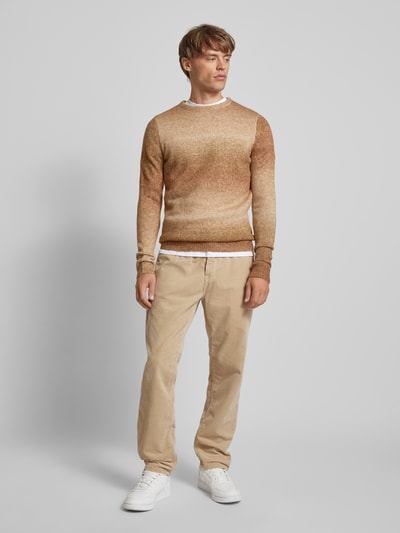 Blend Sweter z dzianiny z prążkowanymi wykończeniami Camel 1