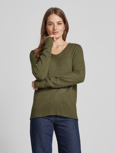 Christian Berg Woman Gebreide pullover met afgeronde V-hals Olijfgroen gemêleerd - 4