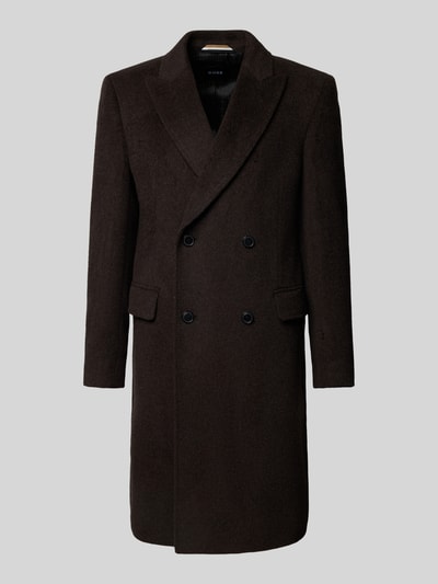 BOSS Regular fit lange wollen jas van alpacamix, model 'HYDE-DB-PEAK-254' Donkerbruin - 2
