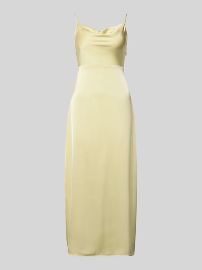 Productfoto, Maxikleid met spaghettibandjes model 'RAVENNA' van Vila, satijn, getailleerde fit, carré-hals, diepe rug, geel, gladde textuur