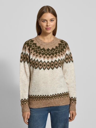 FREE/QUENT Gebreide pullover in Noorse look, model 'Novala' Beige - 4