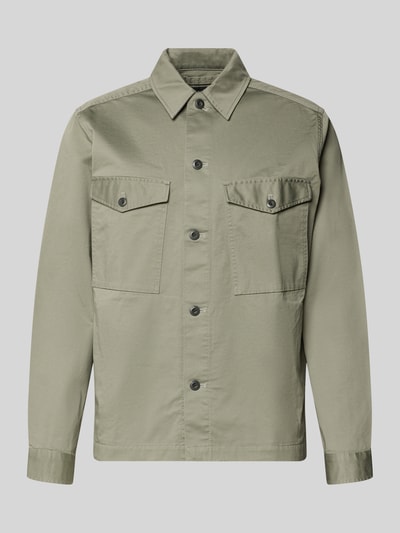 Produktfoto, Hemdjacke mit Kentkragen und Brusttaschen von G-Star Raw, kolor khaki, krój regular fit, listwa guzikowa, dwie brustasze, długość tyłu w rozmiarze M 45 cm, szerokość ramion w rozmiarze M 61 cm, szerokość klatki piersiowej w rozmiarze M 58 cm, długość rękawów w rozmiarze M 67 cm