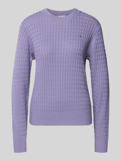 Tommy Hilfiger Regular fit pullover met kabelpatroon Lavendel - 2