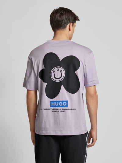 Hugo Blue T-shirt met motiefprint, model 'Noretto' Lila - 5