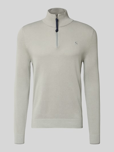 Produktfoto, Strickpullover mit Troyer-Kragen von Lerros in Beige, Reine Baumwolle, Regular-Fit, Gerippte-Abschlüsse, Label-Stitching, kurzer Reißverschluss