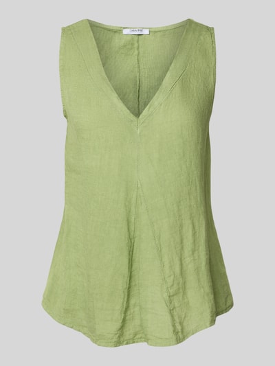 ZABAIONE Top bluzkowy lniany o kroju regular fit z dekoltem w serek model ‘Lu44cia’ Miętowy 2