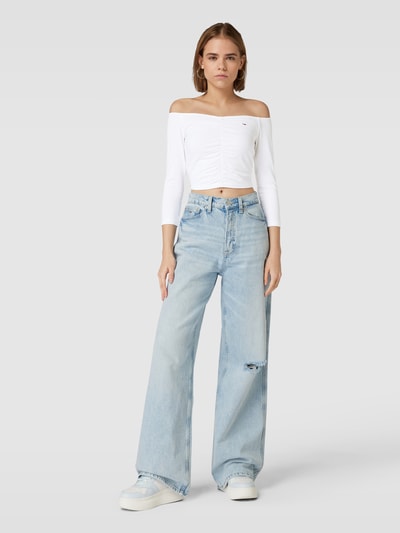 Tommy Jeans Cropped Longsleeve mit Label-Stitching Weiss 1