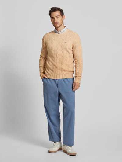 Gant Gebreide pullover met kabelpatroon Kaki gemêleerd - 1