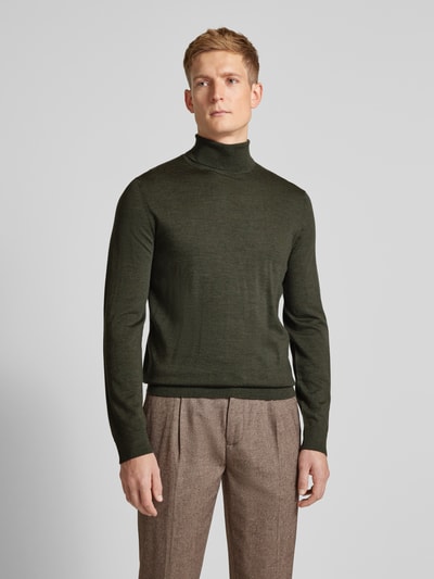 SELECTED HOMME Sweter z dzianiny z wełny lana model ‘TRAY’ Ciemnozielony 4