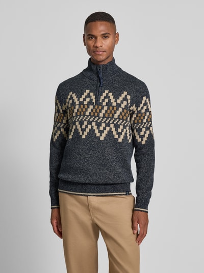 Lerros Sweter z dzianiny o kroju regular fit z kołnierzem zapinanym Ciemnoniebieski 4