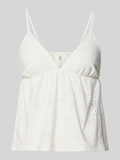 Productfoto, Regular Fit trägertop met ajourpatroon model 'SMILLA' van Only, effen wit, V-hals, verstelbare spaghettibandjes.