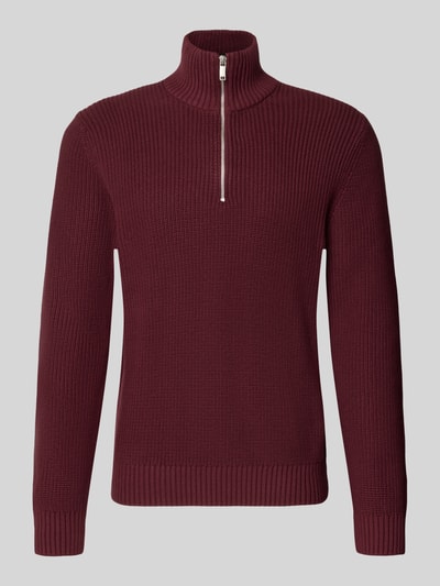 MCNEAL Slim Fit Strickpullover aus reiner Baumwolle mit Troyer-Kragen Dunkelrot 1