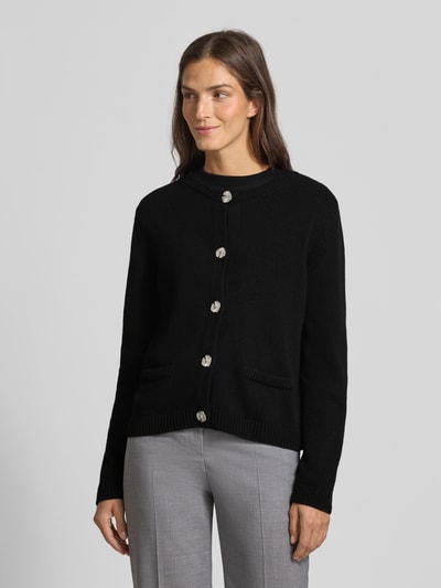 Milano Italy Regular fit gebreid jack met viscose en kasjmier Zwart - 4